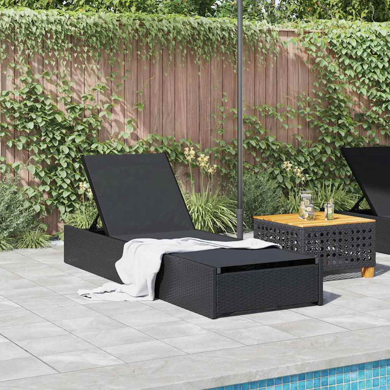 vidaXL Napozó párnával 1-személy Fekete 60 x 200 x 27cm polirattan