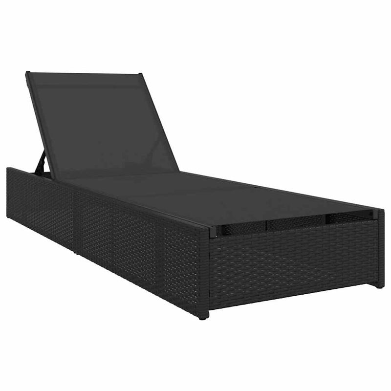 vidaXL Napozó párnával 1-személy Fekete 60 x 200 x 27cm polirattan