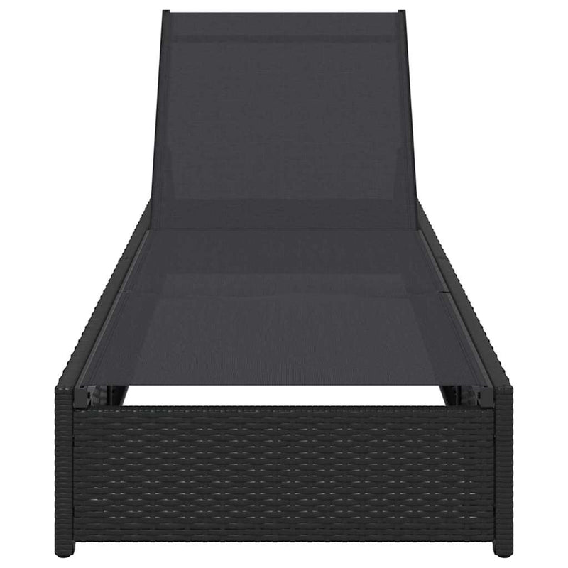 vidaXL Napozó párnával 1-személy Fekete 60 x 200 x 27cm polirattan