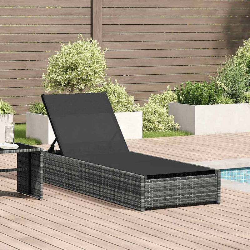 vidaXL Napozó párnával 1-személy Szürke 60 x 200 x 27cm polirattan