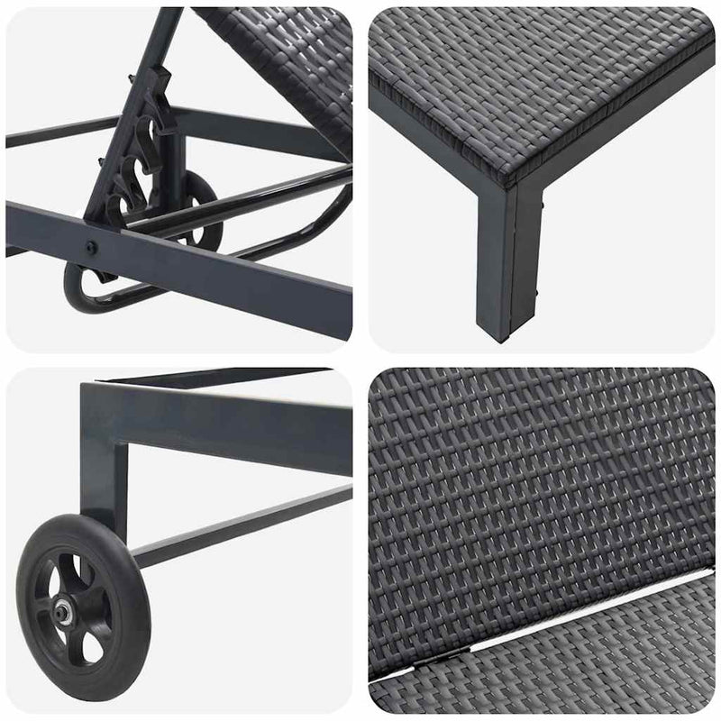 vidaXL Napozóágy 1-személy Fekete 60 x 200 x 27cm polirattan