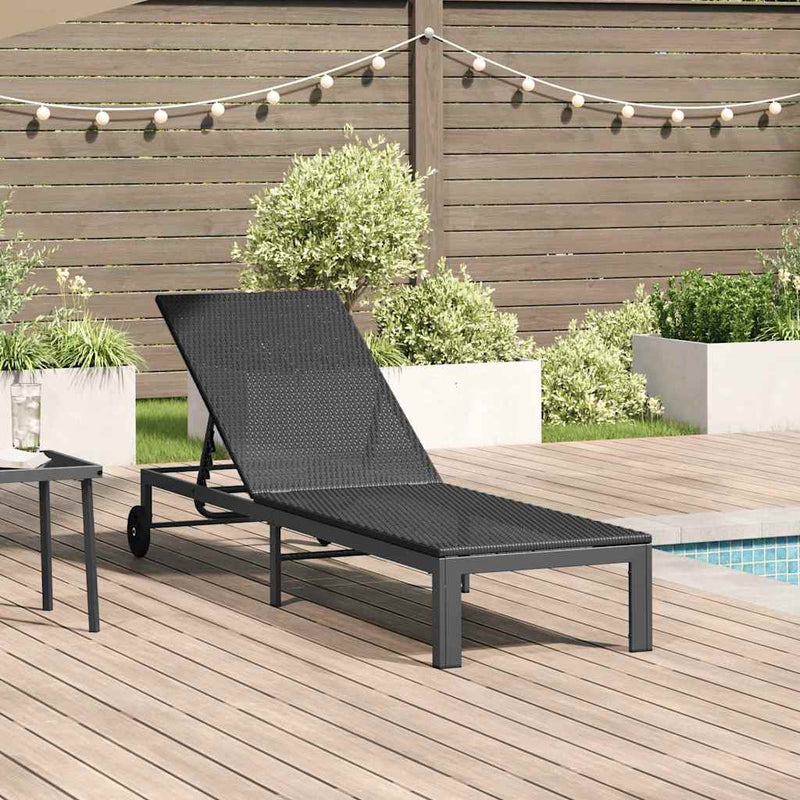 vidaXL Napozóágy 1-személy Fekete 60 x 200 x 27cm polirattan