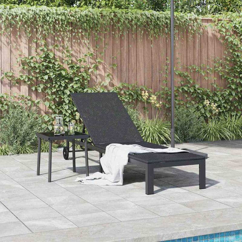 vidaXL Napozóágy 1-személy Fekete 60 x 200 x 27cm polirattan