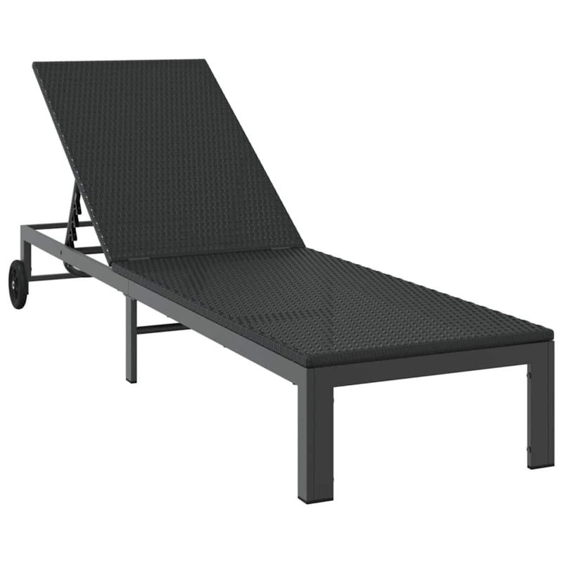 vidaXL Napozóágy 1-személy Fekete 60 x 200 x 27cm polirattan