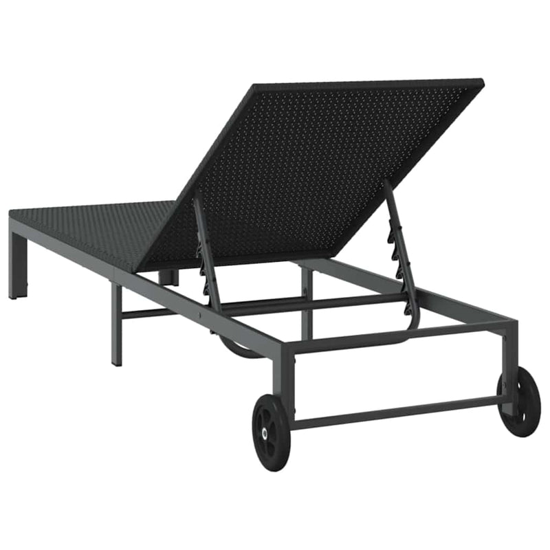 vidaXL Napozóágy 1-személy Fekete 60 x 200 x 27cm polirattan