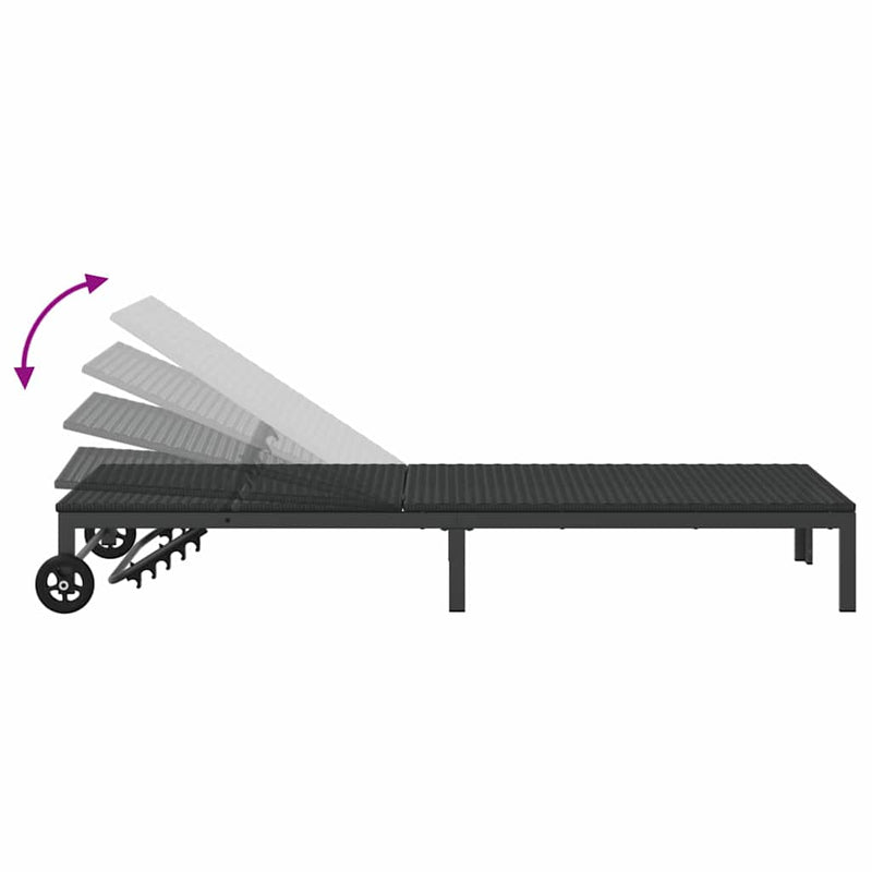 vidaXL Napozóágy 1-személy Fekete 60 x 200 x 27cm polirattan