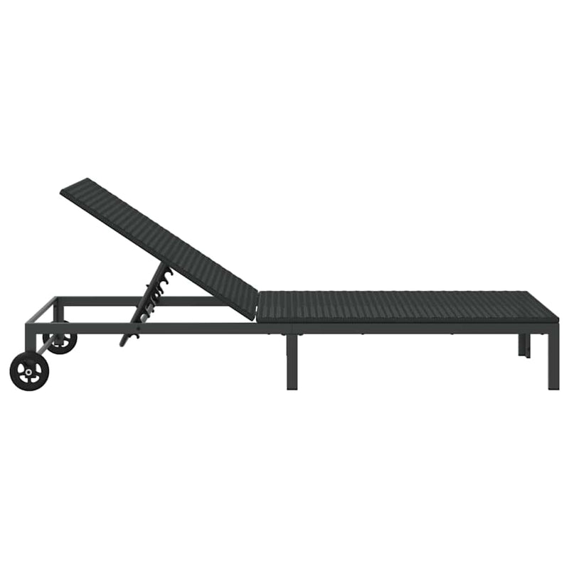 vidaXL Napozóágy 1-személy Fekete 60 x 200 x 27cm polirattan
