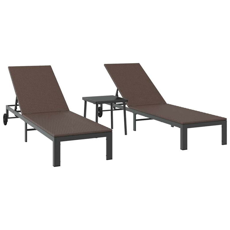 vidaXL Napozóágy párnával 3 pcs Barna 40 x 39 x 40.5cm polirattan