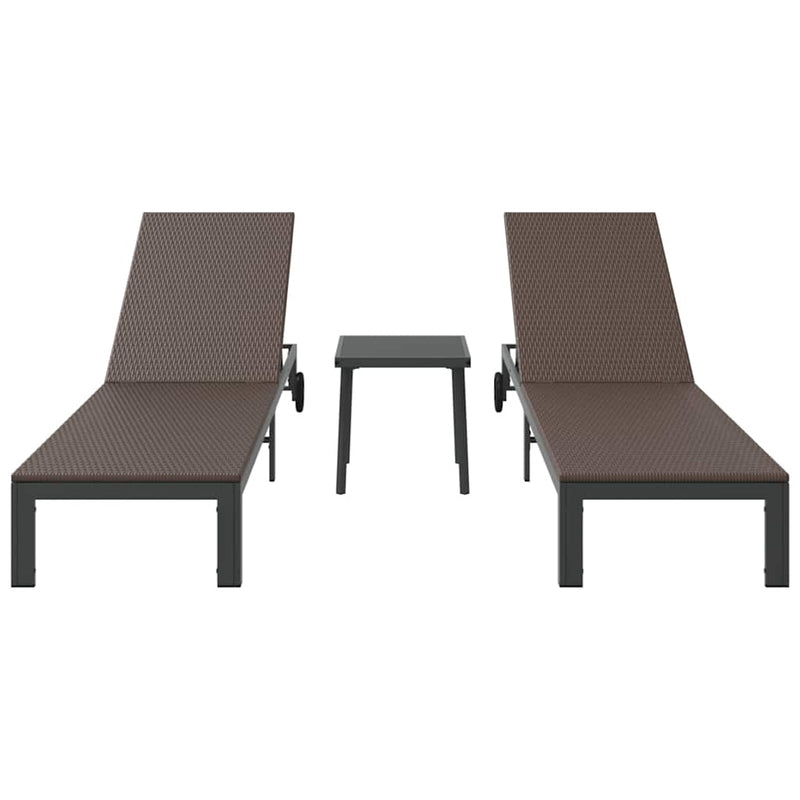 vidaXL Napozóágy párnával 3 pcs Barna 40 x 39 x 40.5cm polirattan