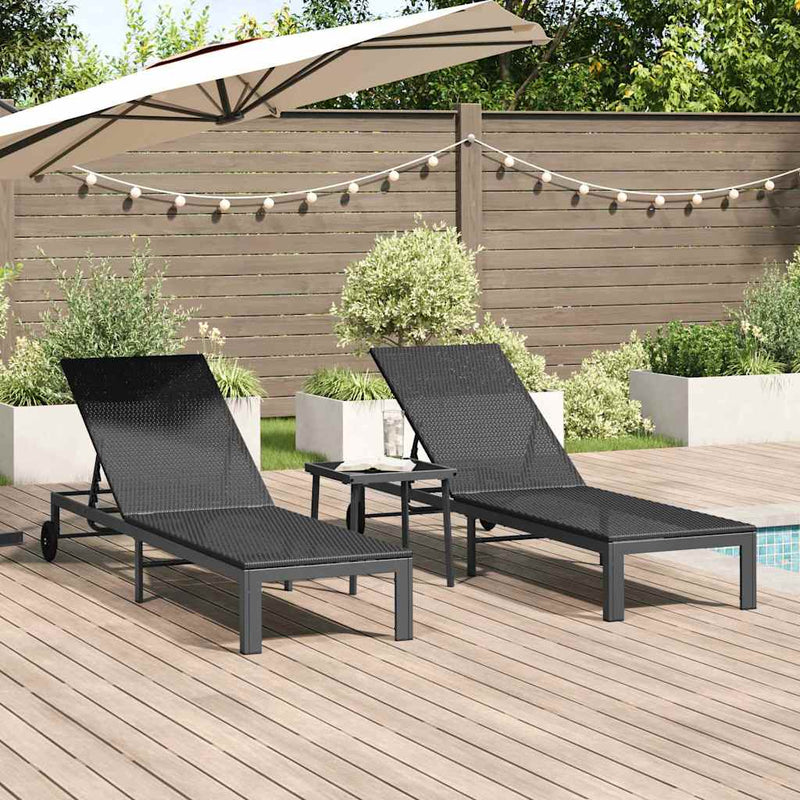 vidaXL Napozóágy párnával 3 pcs Fekete 40 x 39 x 40.5cm polirattan