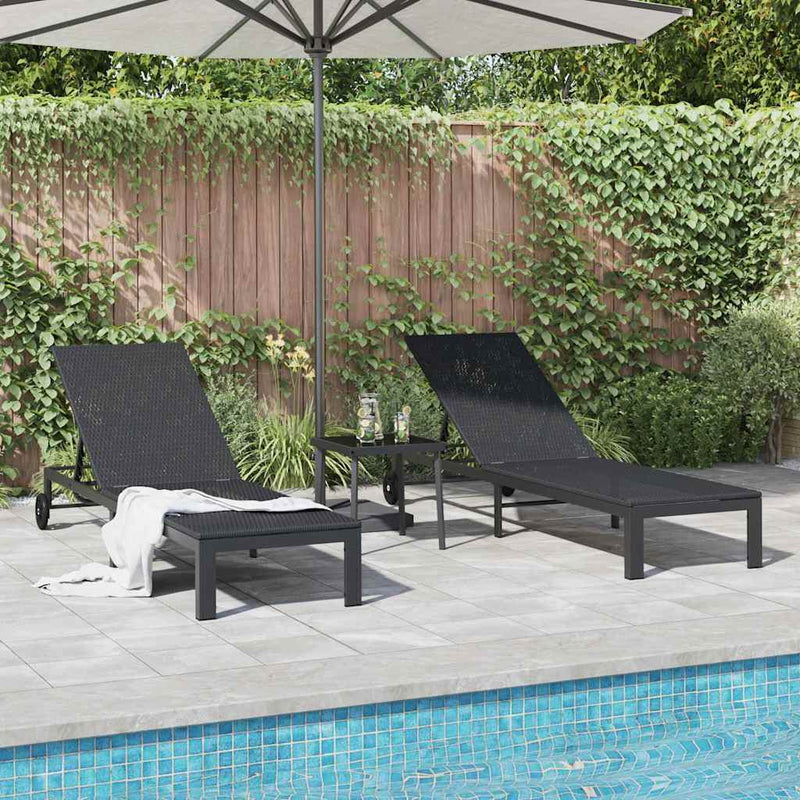 vidaXL Napozóágy párnával 3 pcs Fekete 40 x 39 x 40.5cm polirattan