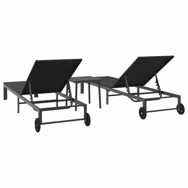 vidaXL Napozóágy párnával 3 pcs Fekete 40 x 39 x 40.5cm polirattan