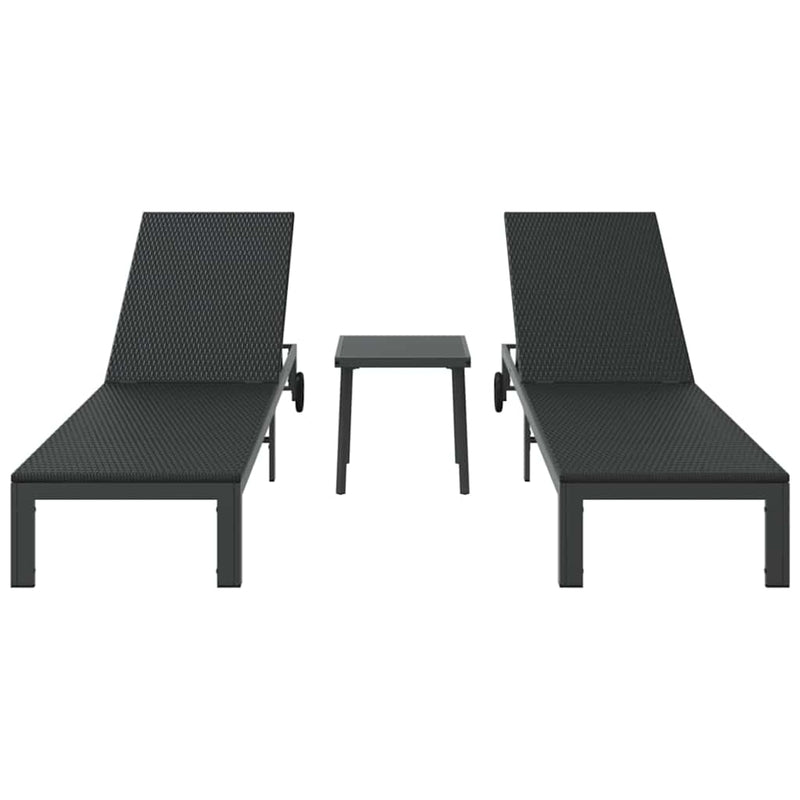 vidaXL Napozóágy párnával 3 pcs Fekete 40 x 39 x 40.5cm polirattan