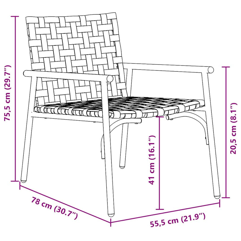 vidaXL Kerti Szék 2 pcs Fekete 79 x 56 x 73.5cm polirattan