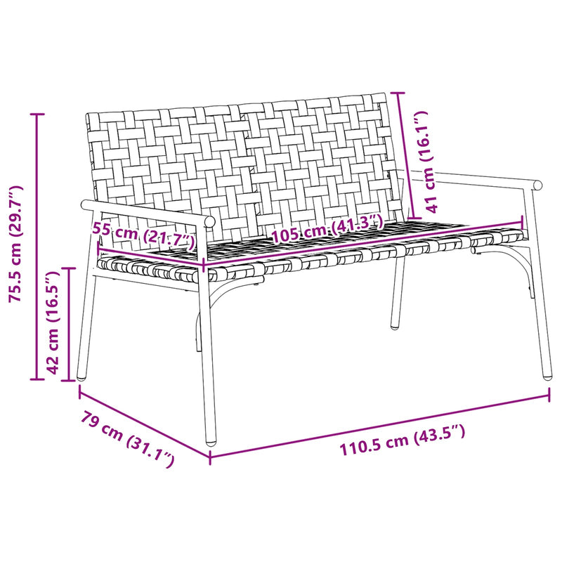 vidaXL Kerti Szék Fekete 113 x 79 x 75cm polirattan