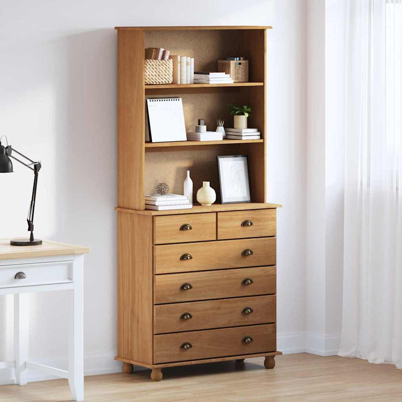 vidaXL Kagy fiókkal polcokkal Barna 91 x 40 x 200.5 cm Tömör fenyőfa