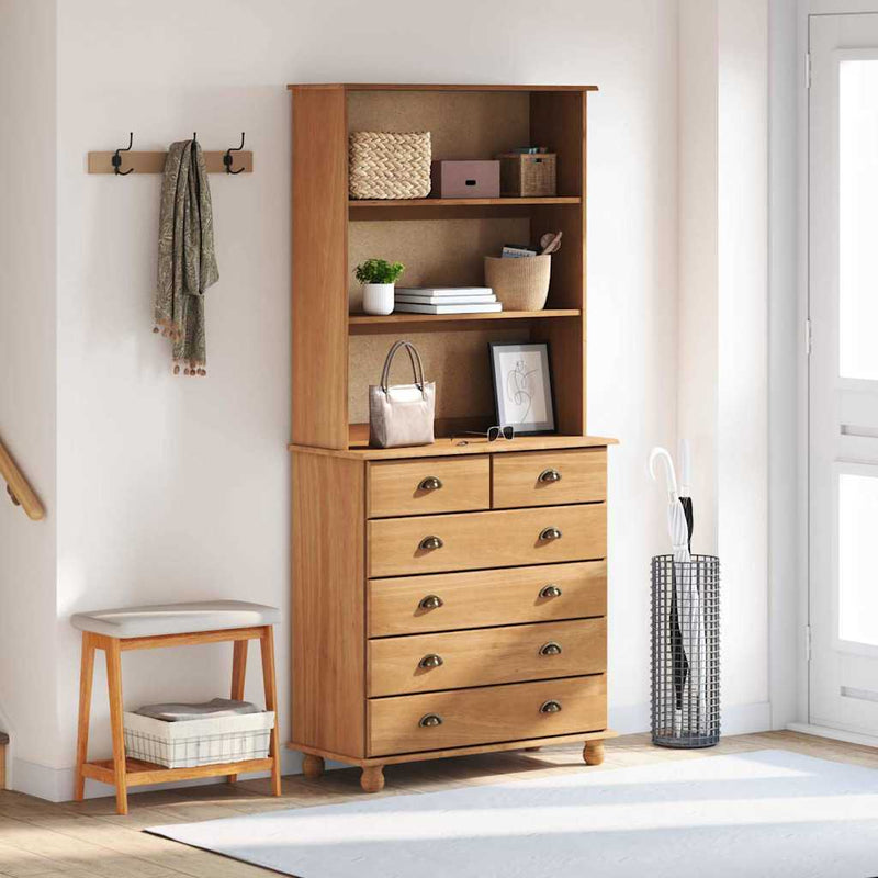 vidaXL Kagy fiókkal polcokkal Barna 91 x 40 x 200.5 cm Tömör fenyőfa