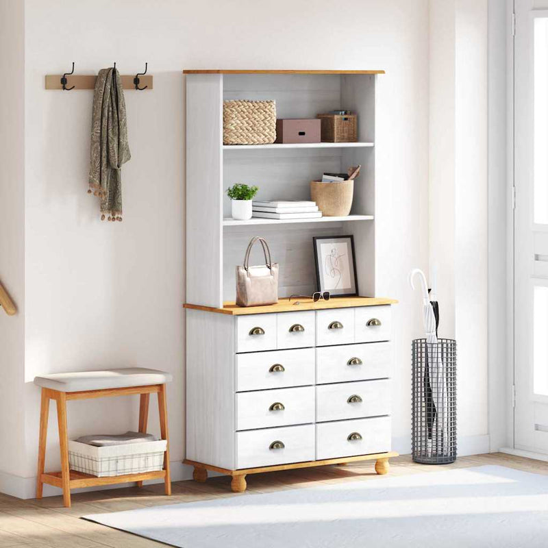 vidaXL Kagy fiókkal polcokkal Fehér 91 x 40 x 184 cm Tömör fenyőfa
