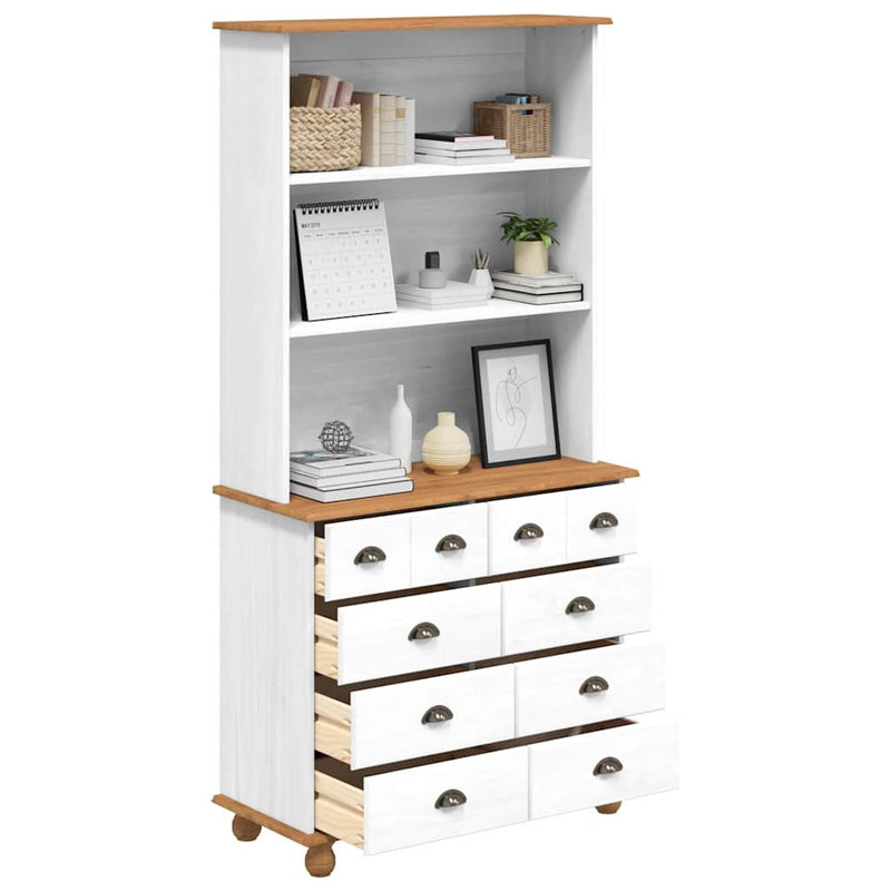 vidaXL Kagy fiókkal polcokkal Fehér 91 x 40 x 184 cm Tömör fenyőfa