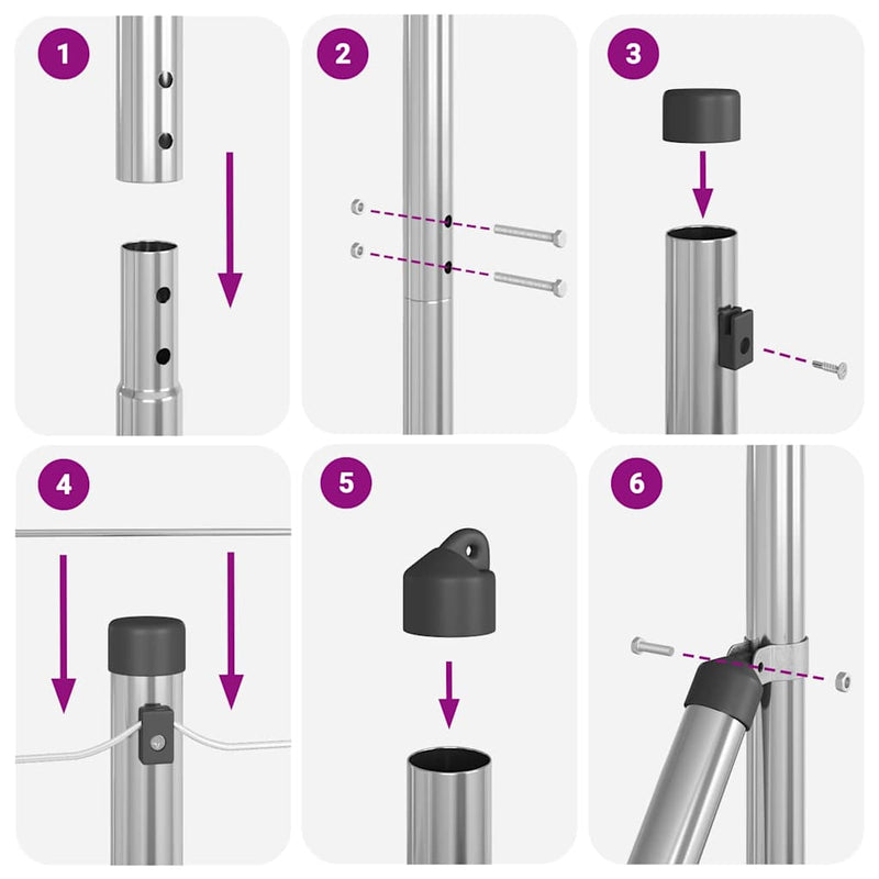 vidaXL Kerítoszlopok Kézi 13 pcs Ezüst Ø32mm 160 cm Horganyzott acél