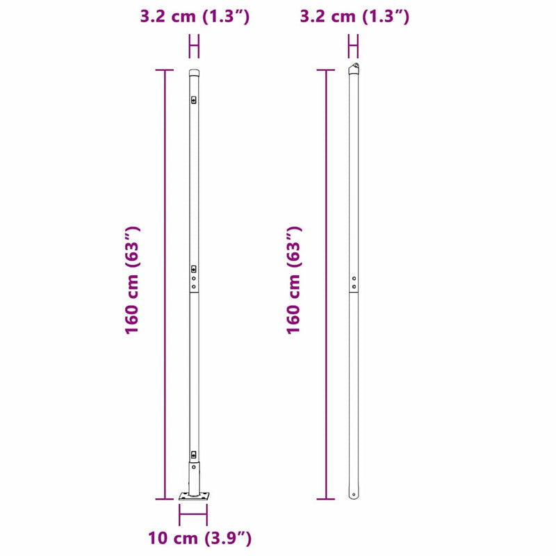 vidaXL Kerítoszlopok Kézi 13 pcs Ezüst Ø32mm 160 cm Horganyzott acél