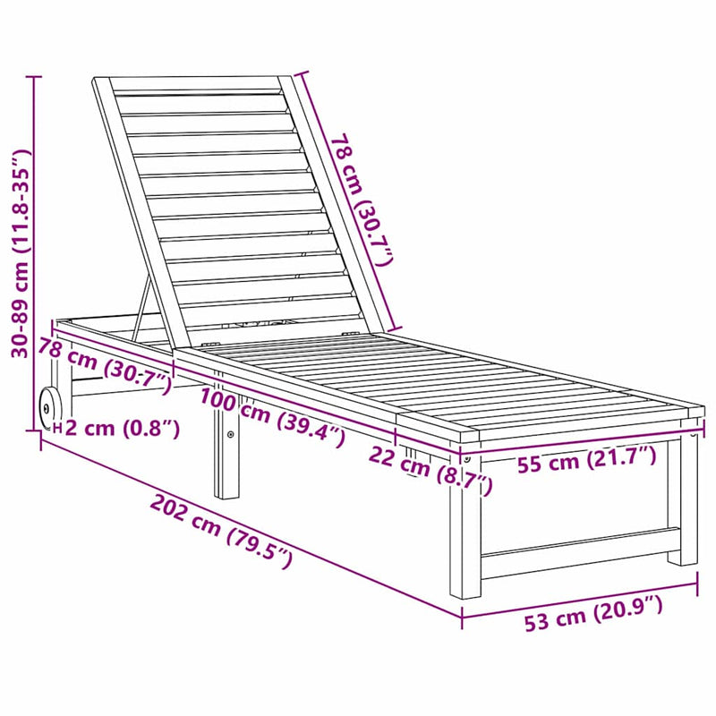 vidaXL Napozó 2-személy 2 pcs Barna 53 x 202 x 89cm Tömör akácfa