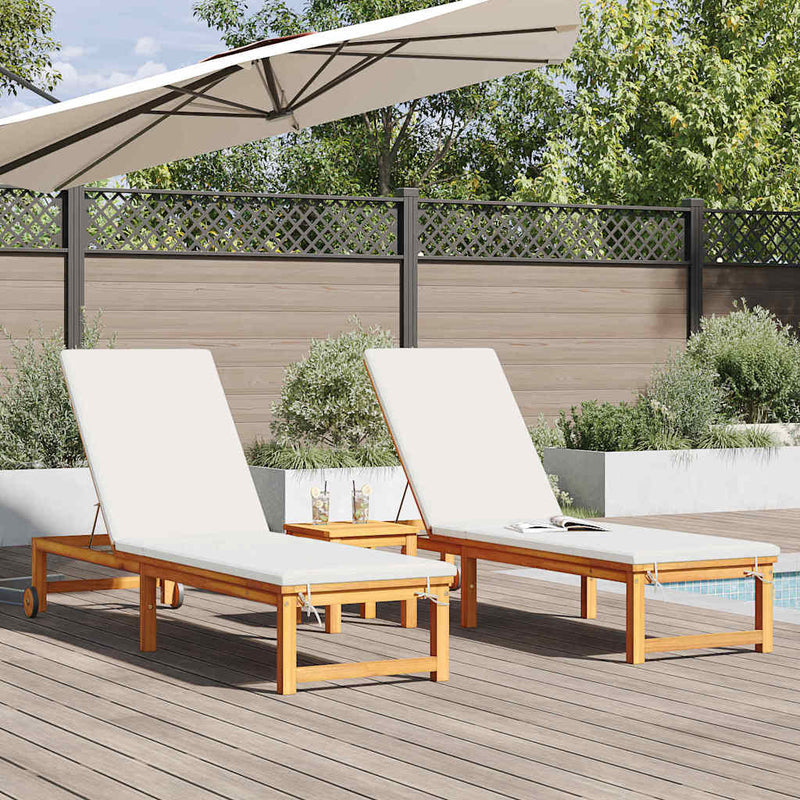 vidaXL Napozó párnával 2 pcs Barna 53 x 202 x 89cm Tömör akácfa