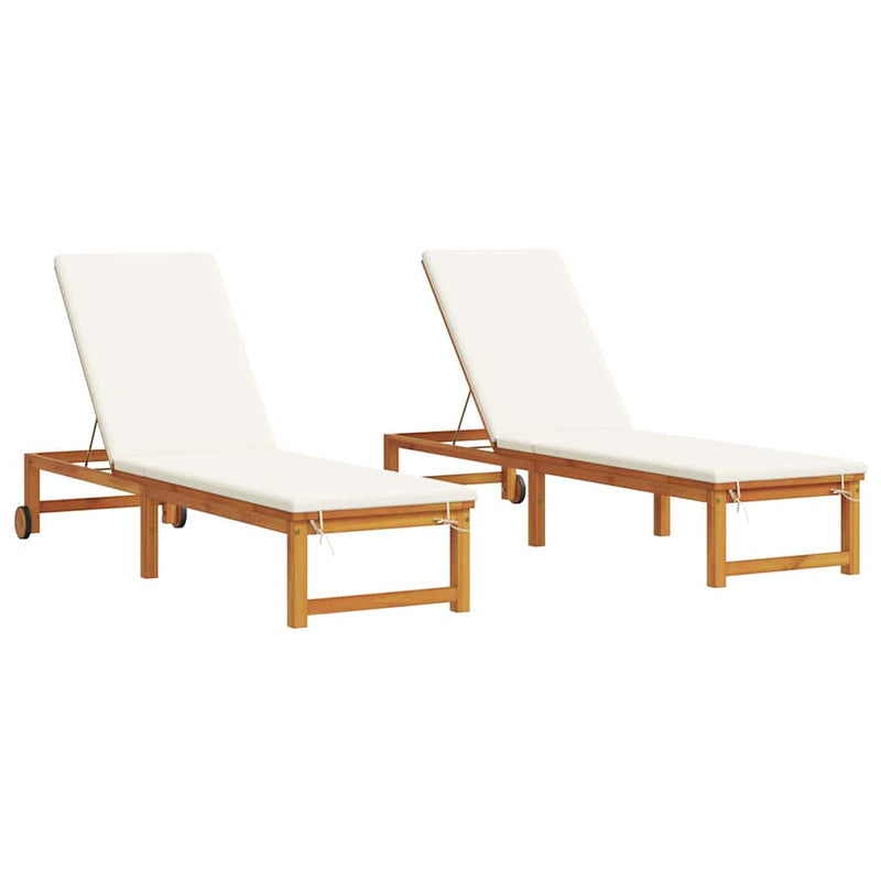 vidaXL Napozó párnával 2 pcs Barna 53 x 202 x 89cm Tömör akácfa