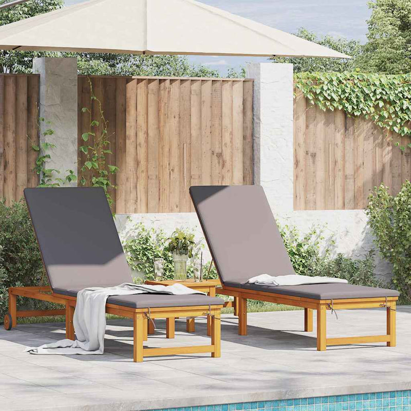 vidaXL Napozó párnával 2 pcs Barna 53 x 202 x 89cm Tömör akácfa