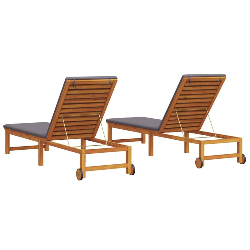 vidaXL Napozó párnával 2 pcs Barna 53 x 202 x 89cm Tömör akácfa