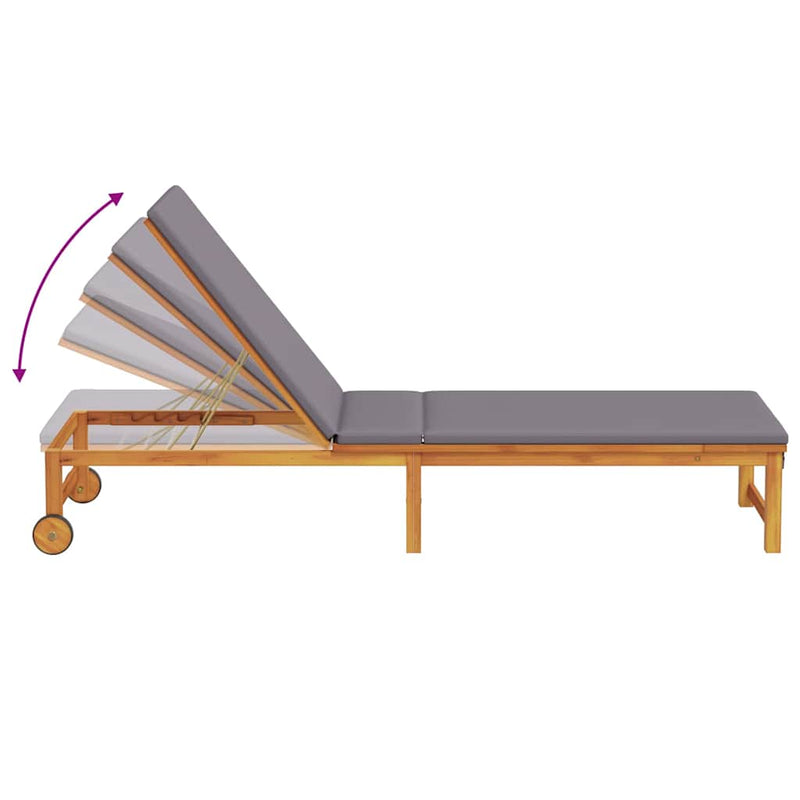 vidaXL Napozó párnával 2 pcs Barna 53 x 202 x 89cm Tömör akácfa