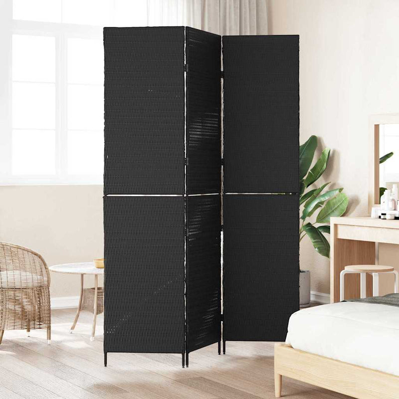 vidaXL Szobaelválasztó Összecsukható Fekete 146 x 180 cm polirattan