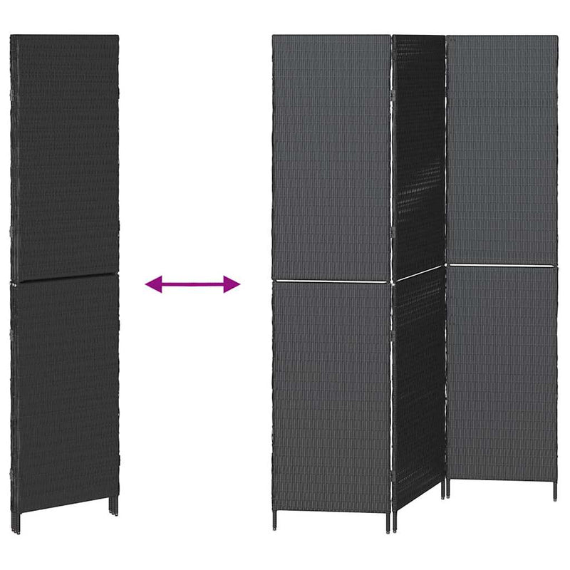 vidaXL Szobaelválasztó Összecsukható Fekete 146 x 180 cm polirattan