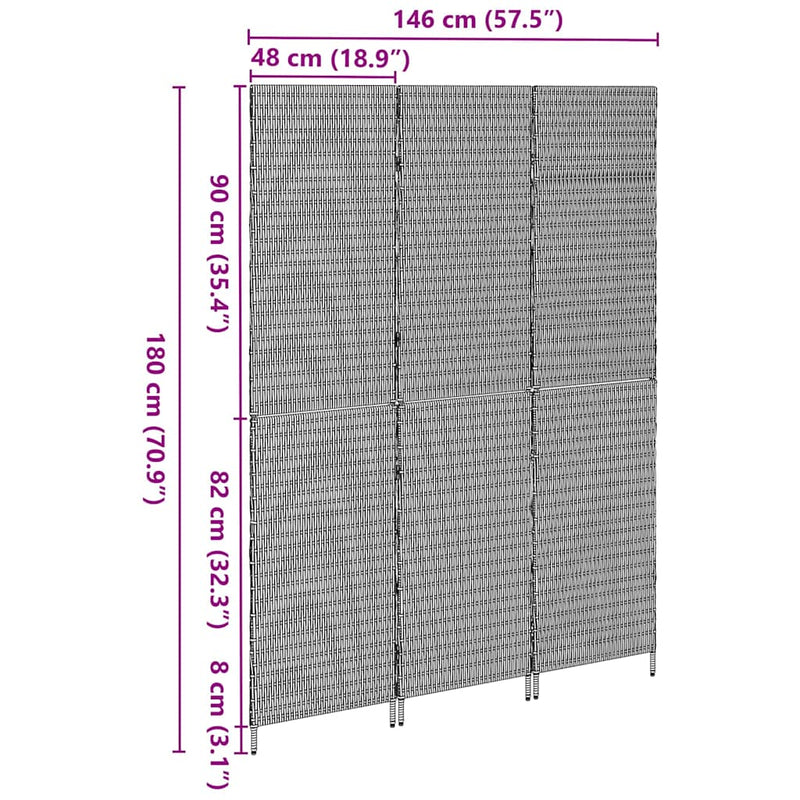 vidaXL Szobaelválasztó Összecsukható Barna 146 x 180 cm polirattan