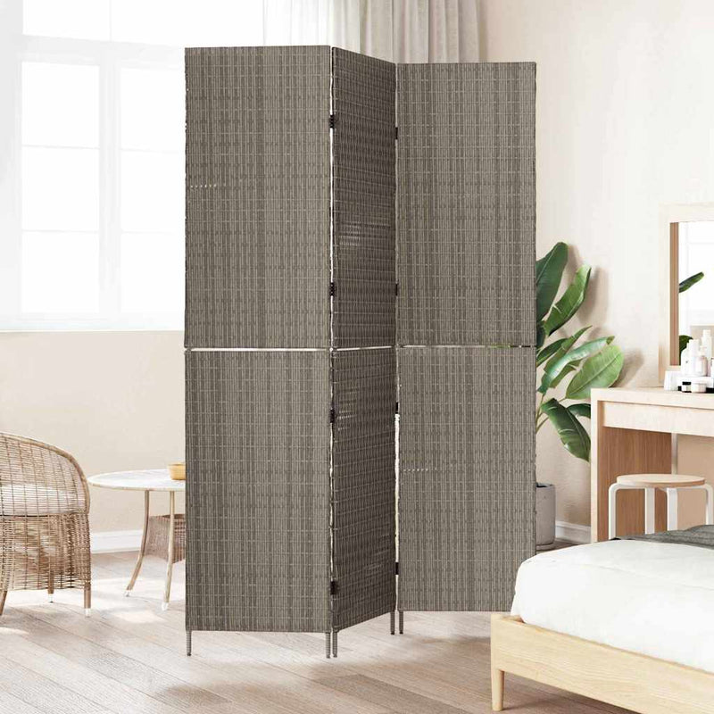 vidaXL Szobaelválasztó Összecsukható Szürke 147 x 180 cm polirattan