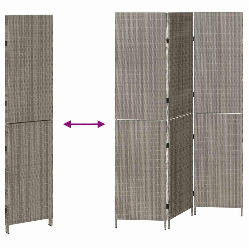 vidaXL Szobaelválasztó Összecsukható Szürke 147 x 180 cm polirattan