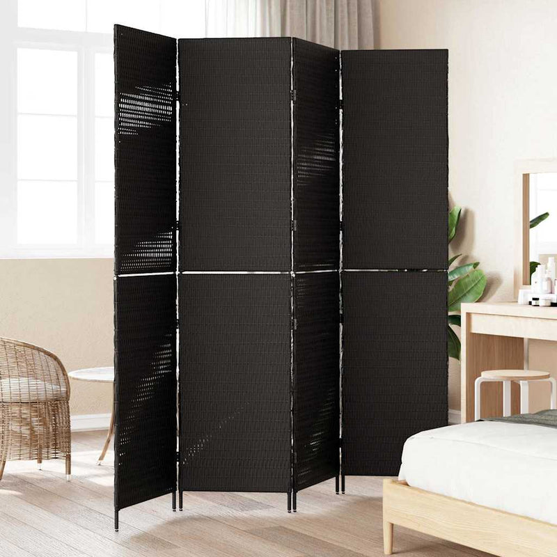 vidaXL Szobaelválasztó Fekete 195 x 180 cm polirattan