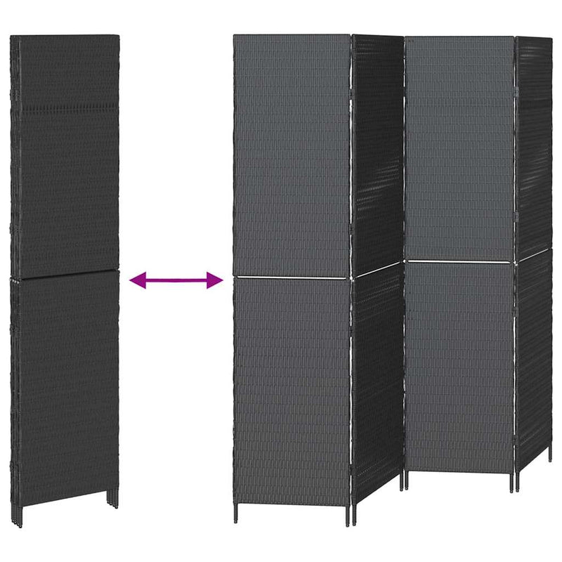vidaXL Szobaelválasztó Fekete 195 x 180 cm polirattan