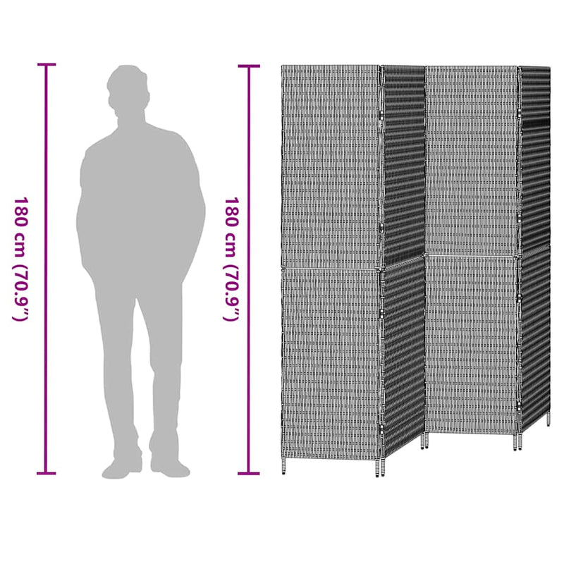 vidaXL Szobaelválasztó Fekete 195 x 180 cm polirattan