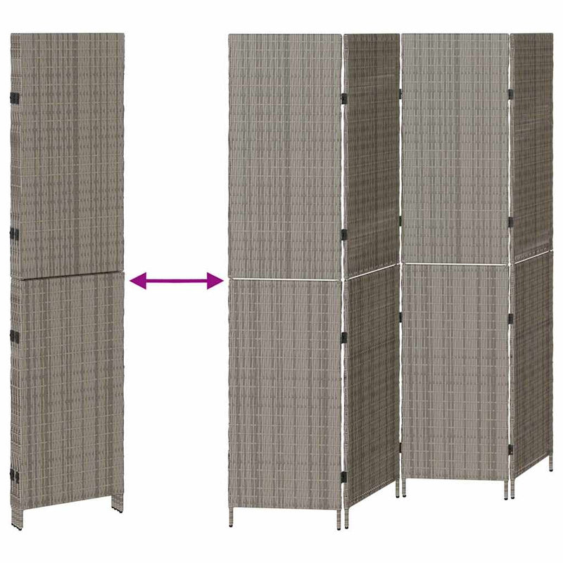 vidaXL Szobaelválasztó Összecsukható Szürke 195 x 180 cm polirattan
