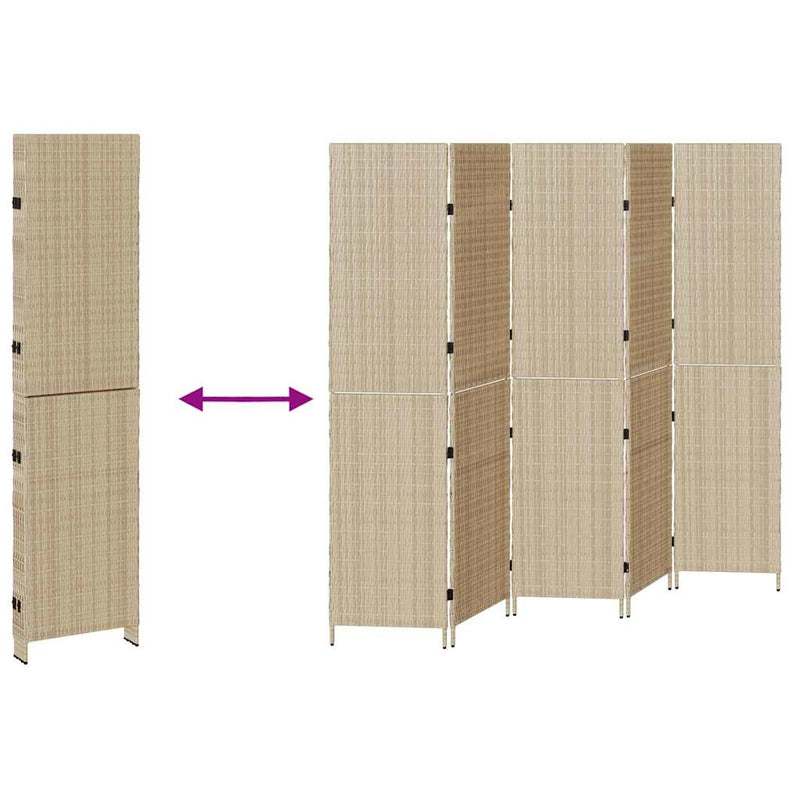 vidaXL Szobaelválasztó Összecsukható Kézi Bézs 245 x 180 cm polirattan
