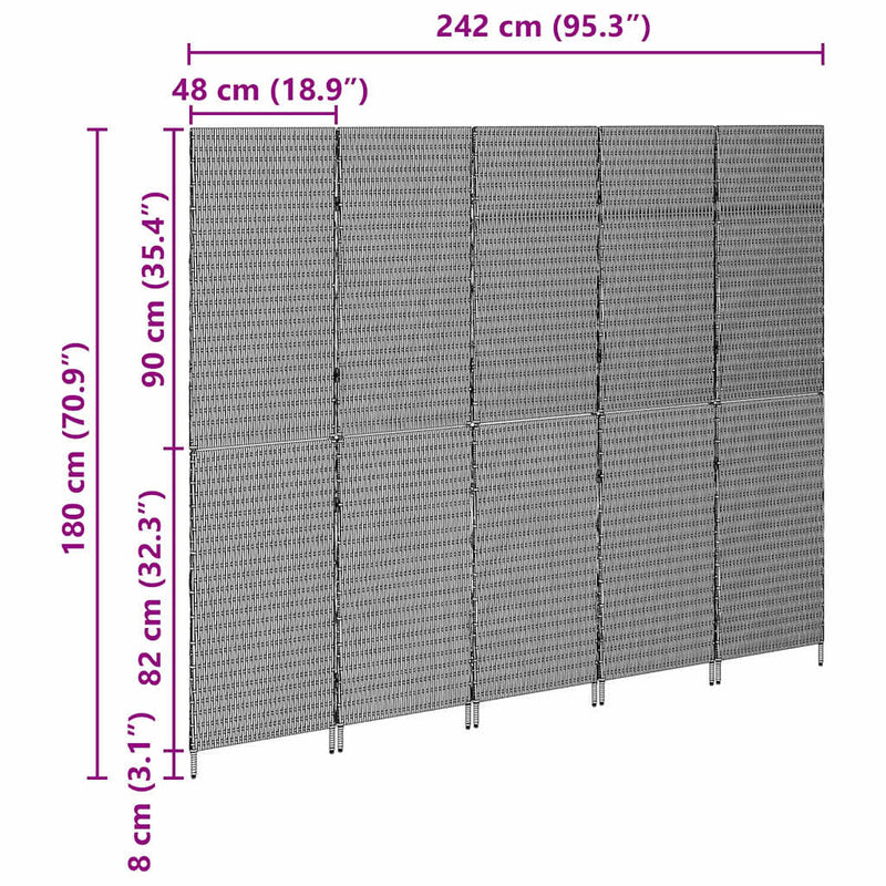 vidaXL Szobaelválasztó Összecsukható Kézi Bézs 245 x 180 cm polirattan