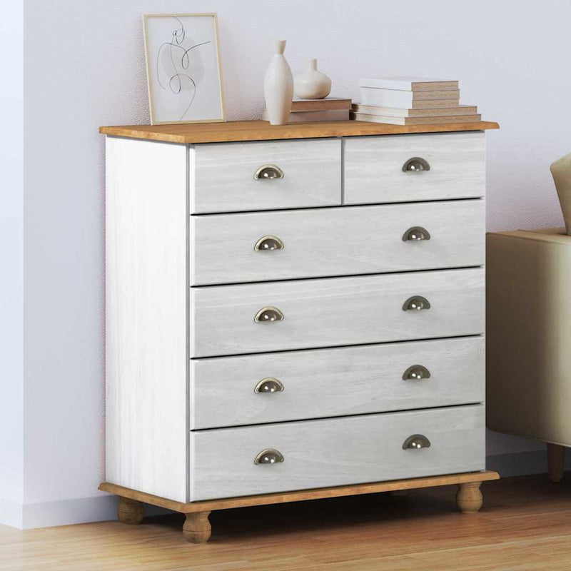 vidaXL Fiókos Szekrény ASKIM Fehér 91 x 40 x 95.5 cm Tömör fenyőfa