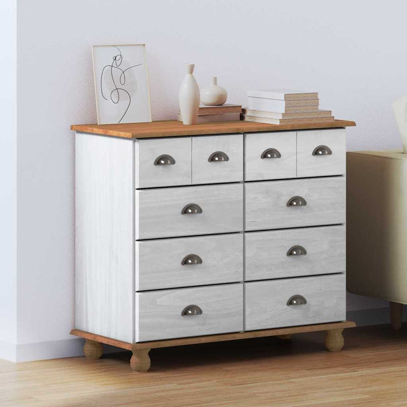 vidaXL Fiókos Szekrény ASKIM Fehér 91 x 40 x 79 cm Tömör fenyőfa