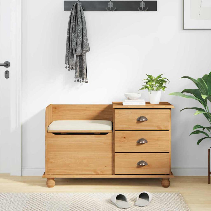 vidaXL Bejárati tárolópad ASKIM Barna 100 x 39 x 62 cm Tömör fenyőfa