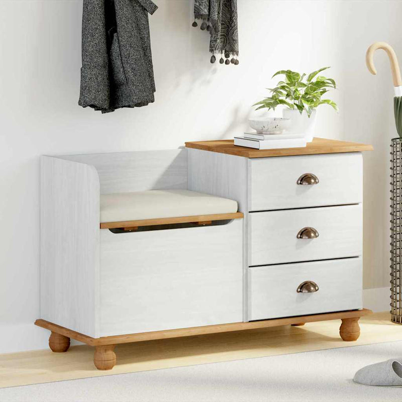 vidaXL Bejárati tárolópad ASKIM Fehér 100 x 39 x 62 cm Tömör fenyőfa