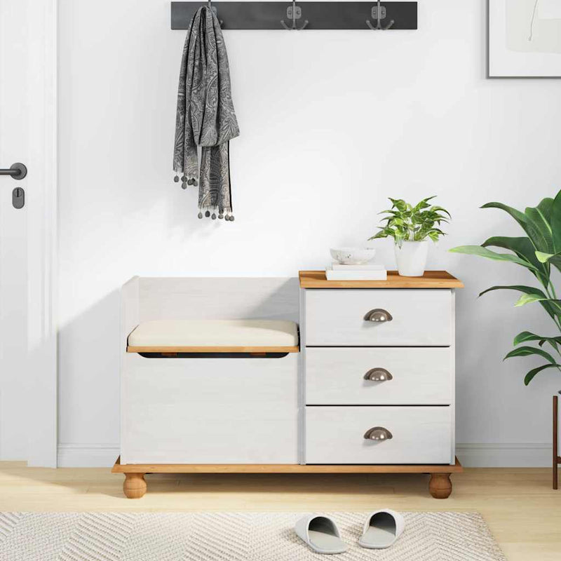 vidaXL Bejárati tárolópad ASKIM Fehér 100 x 39 x 62 cm Tömör fenyőfa