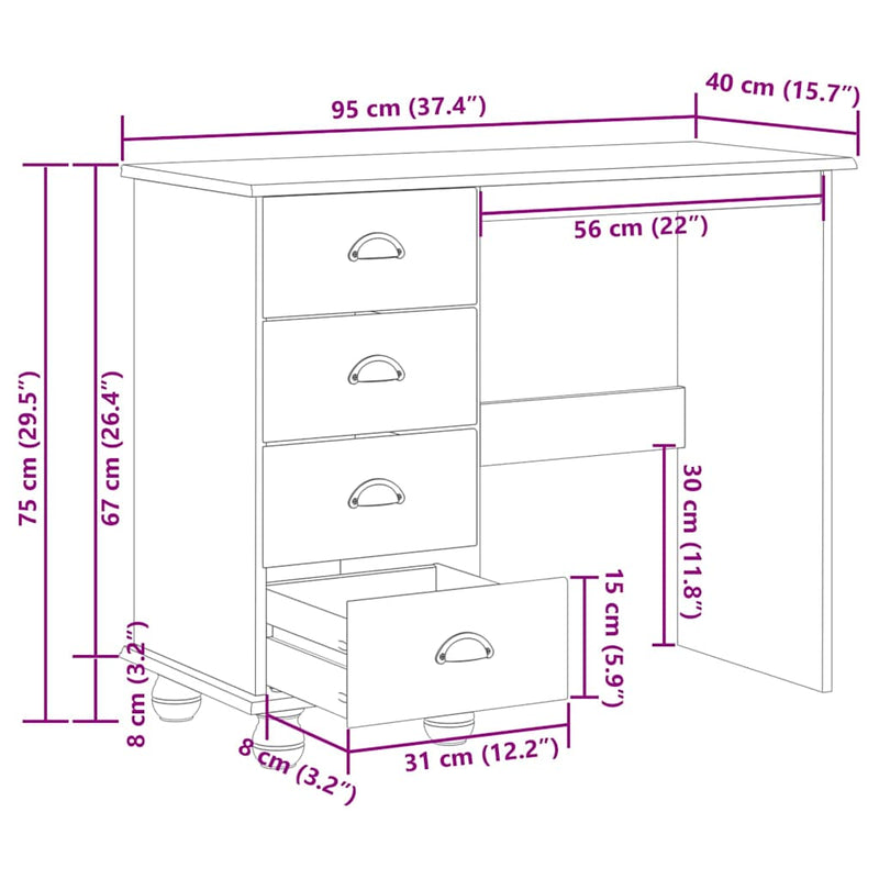 vidaXL Asztal fiókkal ASKIM Barna 95 x 40 x 75 cm Tömör fenyőfa