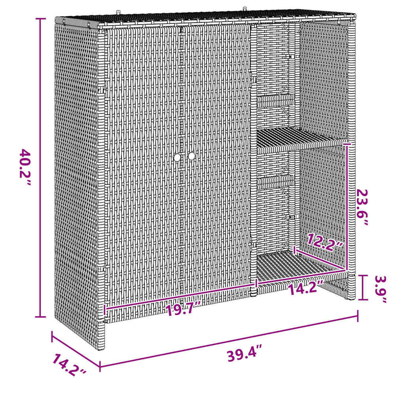 vidaXL Tárolószekrény tárolóval Fekete 100 x 36 x 102 cm Rattan