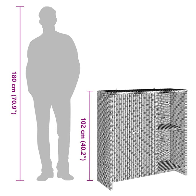 vidaXL Tárolószekrény tárolóval Szürke 100 x 36 x 102 cm Rattan